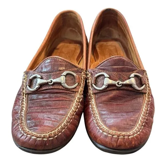 Martin Dingman Mens Driving Loafer US 8M 8 Brown Alligator Horsebit Leather Shoe