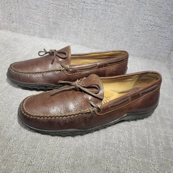Martin Dingman Men's Size 10.5M Brown Leather Moccasin Bow Tie Slip-on Loafers