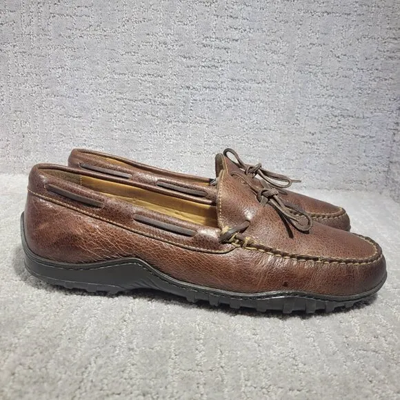Martin Dingman Men's Size 10.5M Brown Leather Moccasin Bow Tie Slip-on Loafers