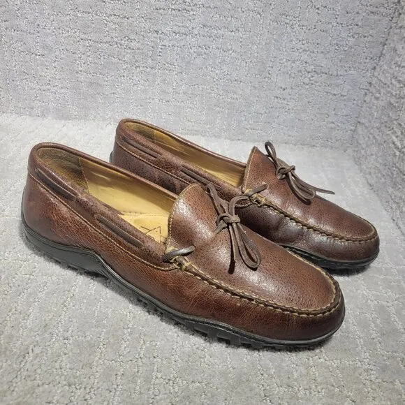 Martin Dingman Men's Size 10.5M Brown Leather Moccasin Bow Tie Slip-on Loafers