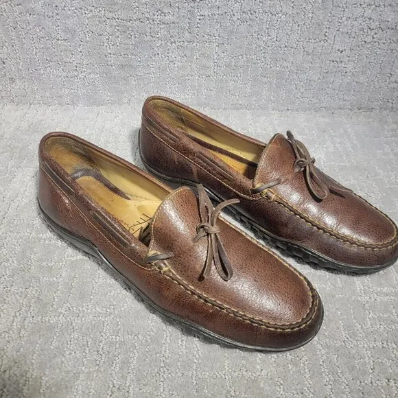 Martin Dingman Men's Size 10.5M Brown Leather Moccasin Bow Tie Slip-on Loafers