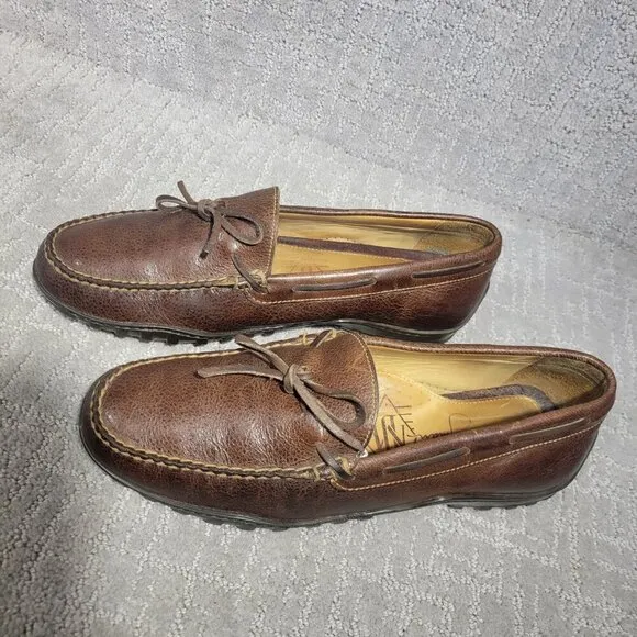 Martin Dingman Men's Size 10.5M Brown Leather Moccasin Bow Tie Slip-on Loafers