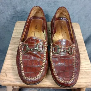 Martin Dingman Saxon Alligator Grain Leather Horsebit Loafers Men's US 11 Brazil
