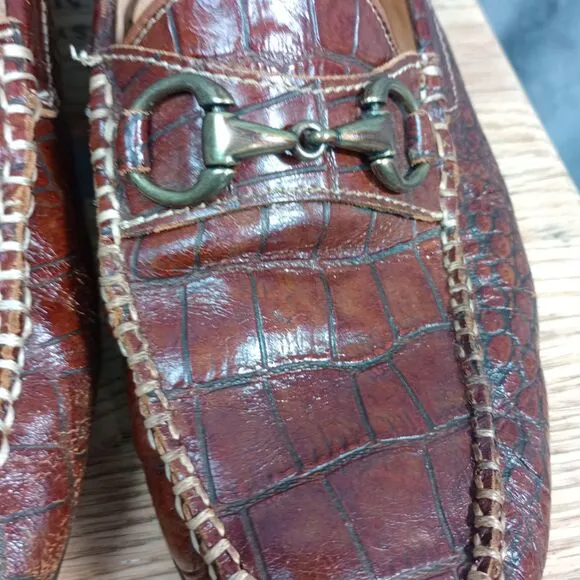 Martin Dingman Saxon Alligator Grain Leather Horsebit Loafers Men's US 11 Brazil
