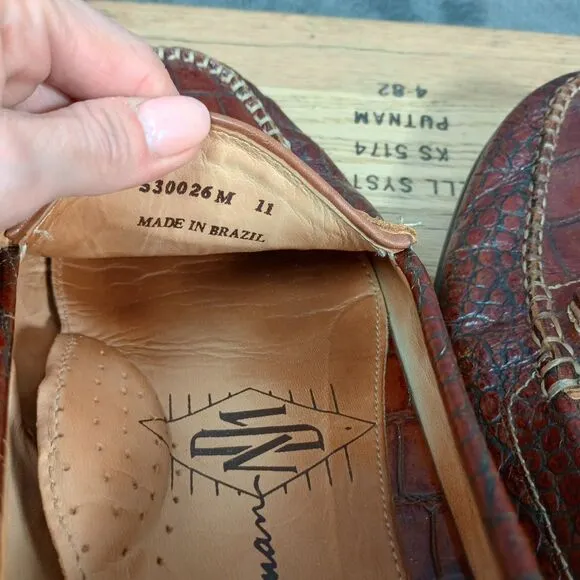 Martin Dingman Saxon Alligator Grain Leather Horsebit Loafers Men's US 11 Brazil