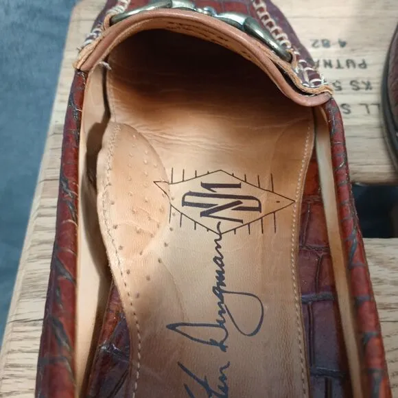 Martin Dingman Saxon Alligator Grain Leather Horsebit Loafers Men's US 11 Brazil