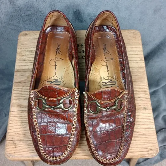 Martin Dingman Saxon Alligator Grain Leather Horsebit Loafers Men's US 11 Brazil