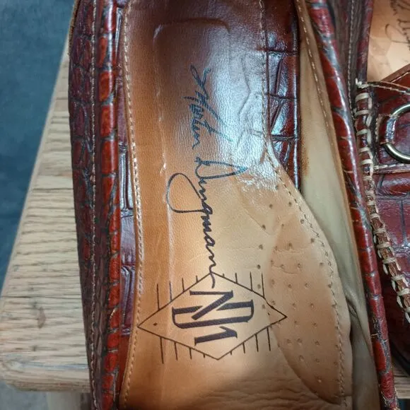 Martin Dingman Saxon Alligator Grain Leather Horsebit Loafers Men's US 11 Brazil