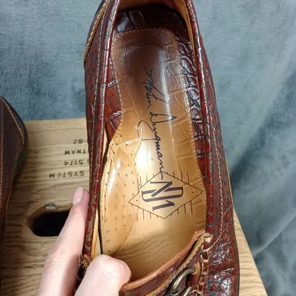 Martin Dingman Saxon Alligator Grain Leather Horsebit Loafers Men's US 11 Brazil