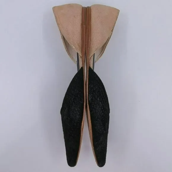 Matt Bernson dOrsay Flats 9.5 M Black Rose Gold Two Toned Snake Embossed Leather