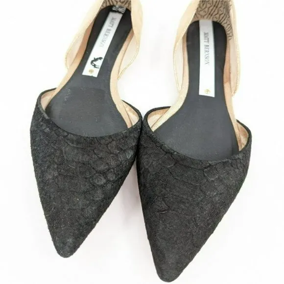 Matt Bernson dOrsay Flats 9.5 M Black Rose Gold Two Toned Snake Embossed Leather