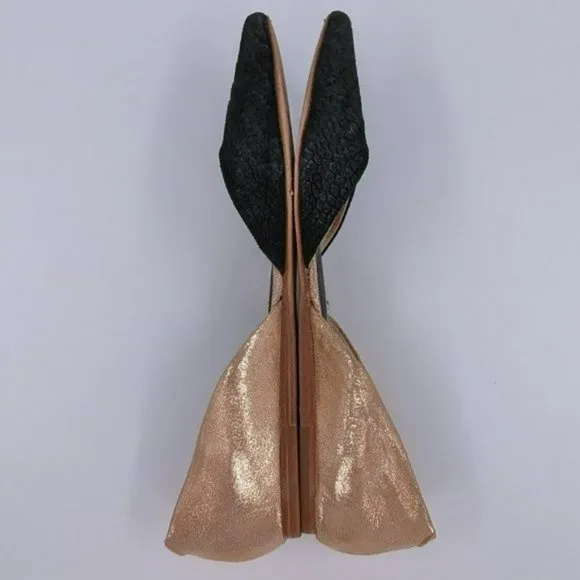 Matt Bernson dOrsay Flats 9.5 M Black Rose Gold Two Toned Snake Embossed Leather