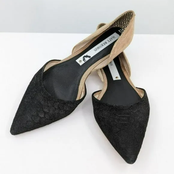 Matt Bernson dOrsay Flats 9.5 M Black Rose Gold Two Toned Snake Embossed Leather