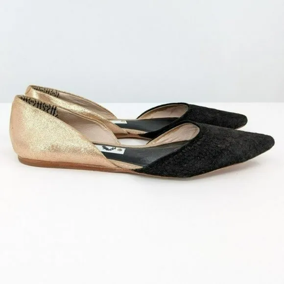Matt Bernson dOrsay Flats 9.5 M Black Rose Gold Two Toned Snake Embossed Leather