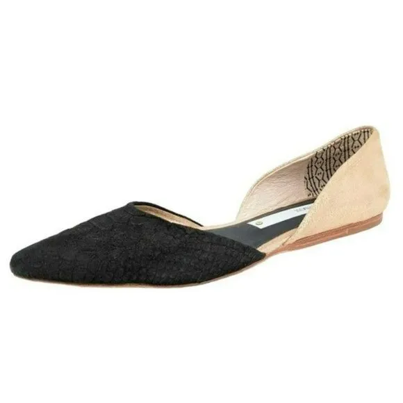 Matt Bernson dOrsay Flats 9.5 M Black Rose Gold Two Toned Snake Embossed Leather