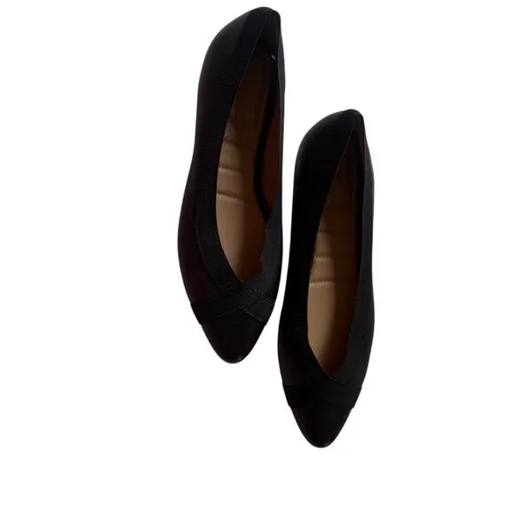 Me Too Reign Women's Black Leather Flats Size 8 Cushioned Insole