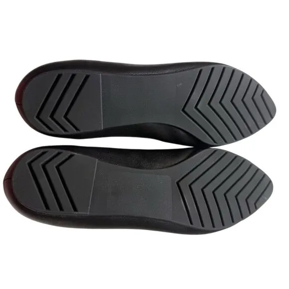 Me Too Reign Women's Black Leather Flats Size 8 Cushioned Insole