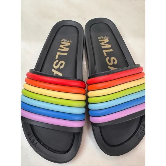 MELISSA black Rainbow Beach slides size 10