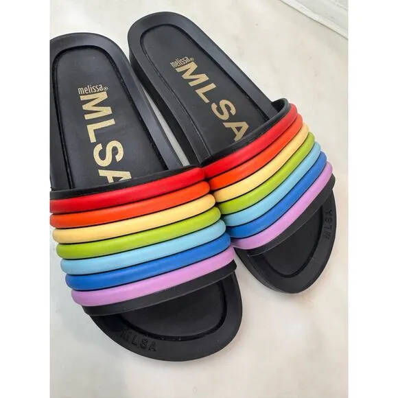 MELISSA black Rainbow Beach slides size 10