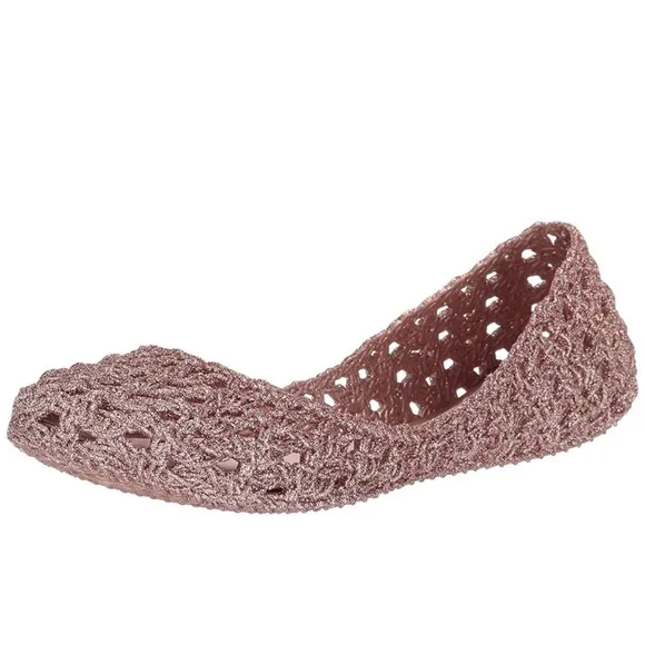 Melissa Campana Crochet Rose Gold Pink Glitter Flats Little Girl 13c VGUC
