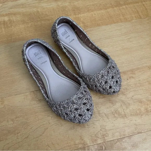 Melissa Campana Crochet Rose Gold Pink Glitter Flats Little Girl 13c VGUC