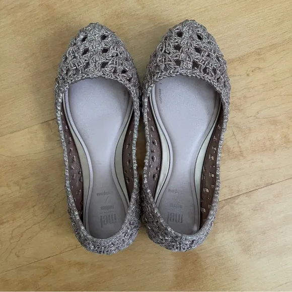 Melissa Campana Crochet Rose Gold Pink Glitter Flats Little Girl 13c VGUC