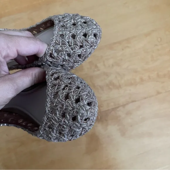 Melissa Campana Crochet Rose Gold Pink Glitter Flats Little Girl 13c VGUC