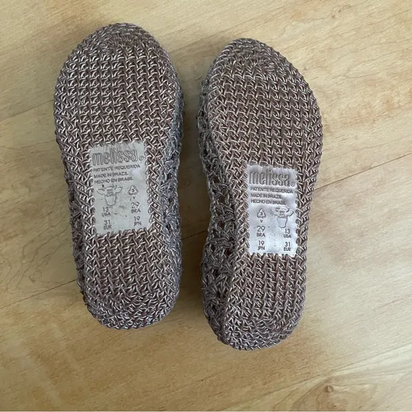 Melissa Campana Crochet Rose Gold Pink Glitter Flats Little Girl 13c VGUC
