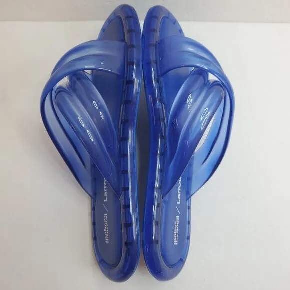 Melissa Larroude Womens Cali Slides Size 5 Blue Summer Beach Travel Vacation