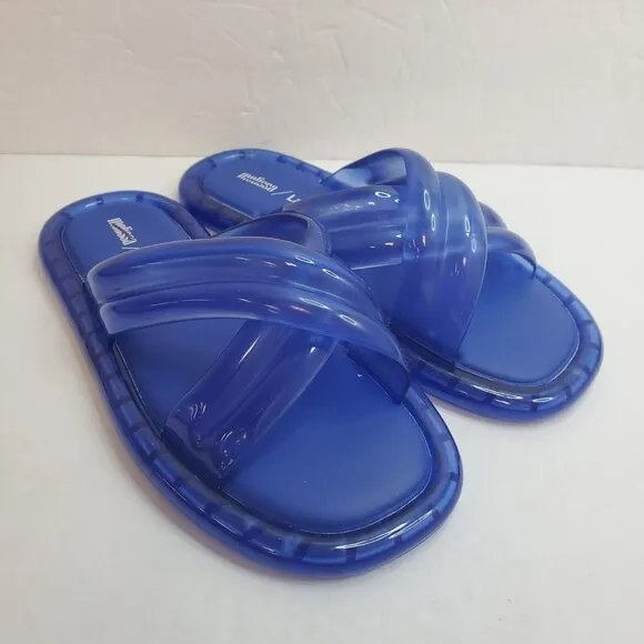 Melissa Larroude Womens Cali Slides Size 5 Blue Summer Beach Travel Vacation