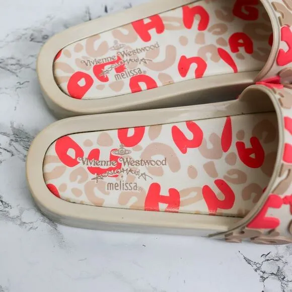 Melissa   Vivienne Westwood Beach Slides Sandals White Red Size 8 Women's