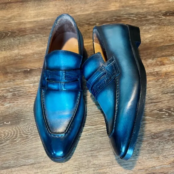 Men's Blue Leather Loafers