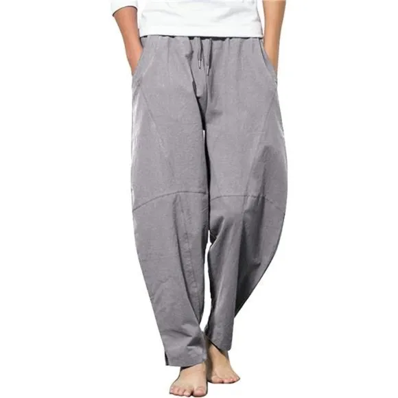 Men's Cotton Linen Harem Pants Casual Loose Hippie Pants, Gray