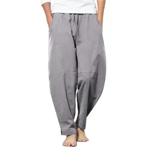 Men's Cotton Linen Harem Pants Casual Loose Hippie Pants, Gray