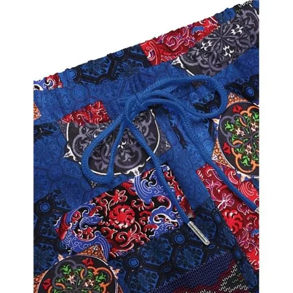 Men's Cotton Linen Harem Pants Casual Loose Hippie Pants, Pat2