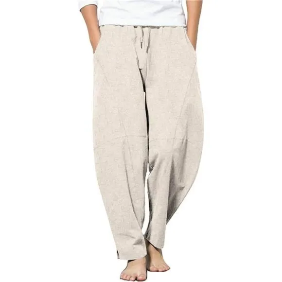 Men's Cotton Linen Harem Pants Casual Loose Hippie Pants