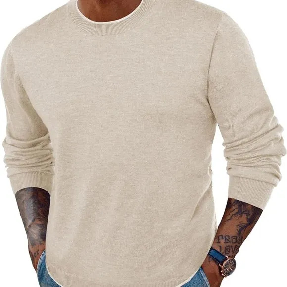 Mens Crewneck Dress Sweater Slim Fit Lightweight Wool Blend Knitted‎ Sweaters