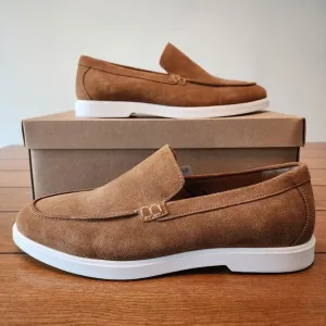 Mens Express Suede Tan Loafers With White Sole Casual Shoes Size 11 New $118
