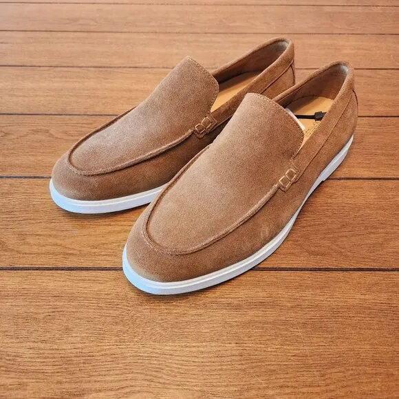 Mens Express Suede Tan Loafers With White Sole Casual Shoes Size 11 New $118