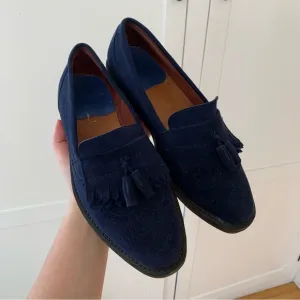 Men’s Navy Blue Suede Leather Tassel Loafers Size 7