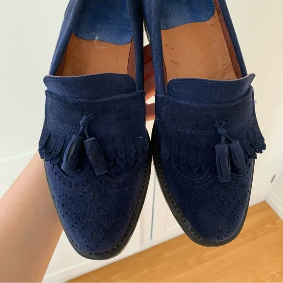 Men’s Navy Blue Suede Leather Tassel Loafers Size 7