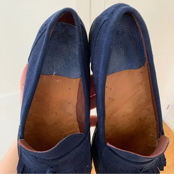 Men’s Navy Blue Suede Leather Tassel Loafers Size 7
