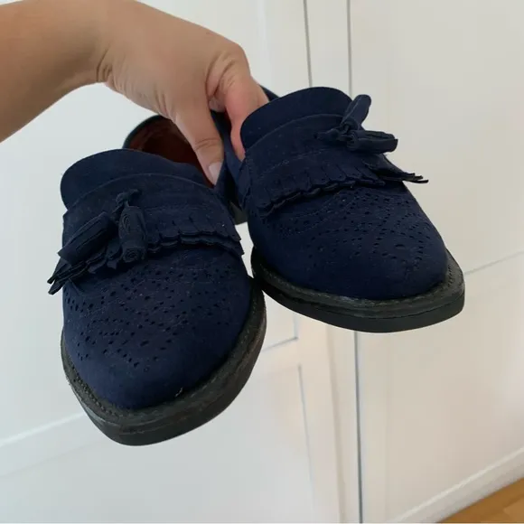 Men’s Navy Blue Suede Leather Tassel Loafers Size 7