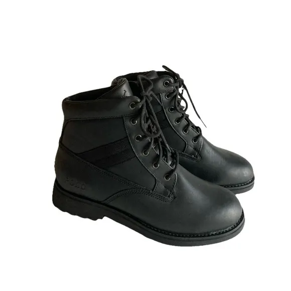 Men’s New Polo Ralph Lauren Mapperly Black Waterproof Leather Combat Boots size7