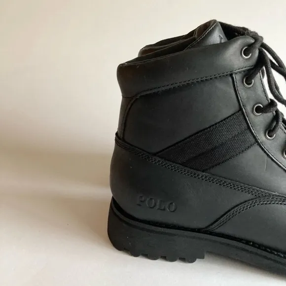 Men’s New Polo Ralph Lauren Mapperly Black Waterproof Leather Combat Boots size7
