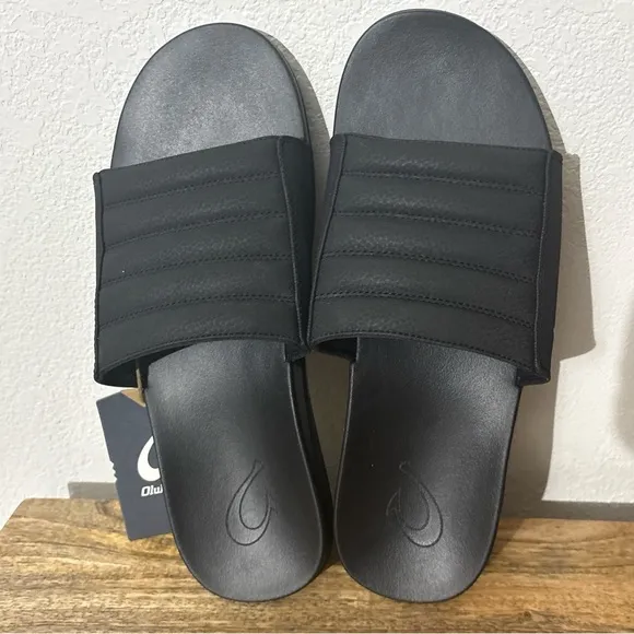 Men’s Olukai Maha 'Olu Black/Black Slide Sandals Sz 12 NEW