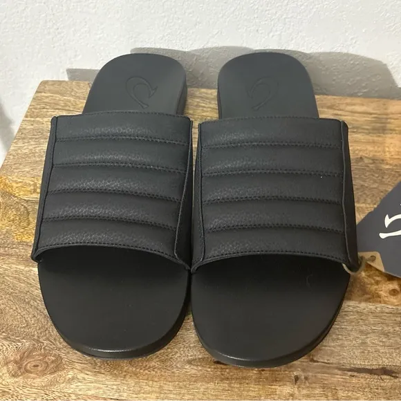 Men’s Olukai Maha 'Olu Black/Black Slide Sandals Sz 12 NEW
