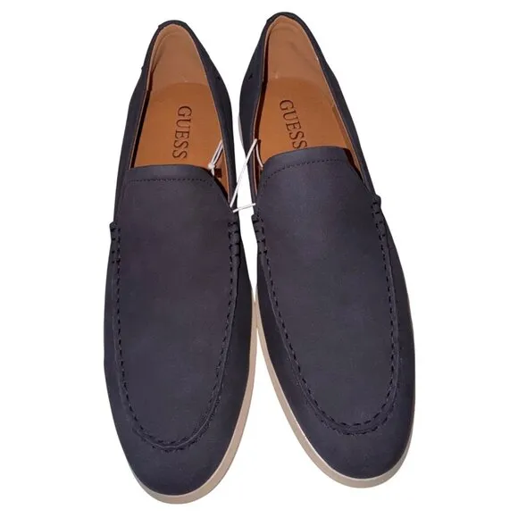 Mens Size 12 Guess Navy Blue Nubuck Slip-On Work Loafers Cream Sole Shoes Comfy
