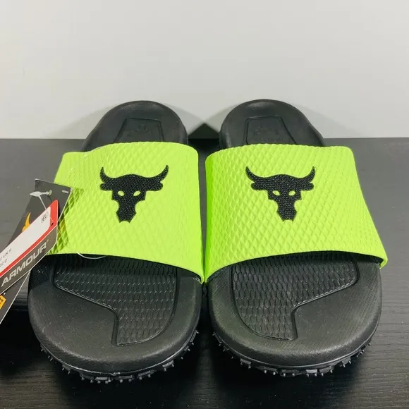 Mens Under Armour Project Rock Green Slides Strap Sandals 3025237 Size 9