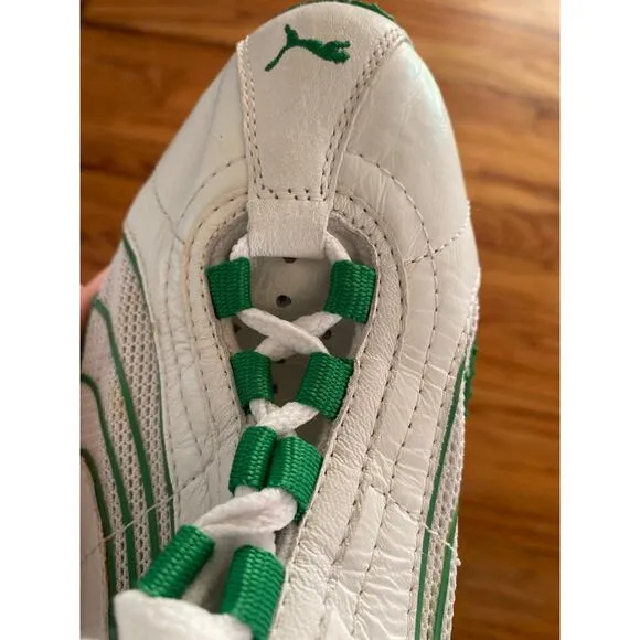 Mens Vintage Puma Leather Mesh Sneakers Lightweight White / Green Sz 7.5/ EUR 40
